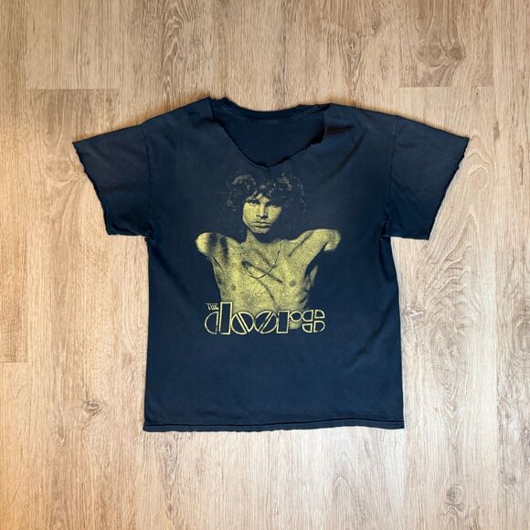 The Doors Jim Morrison Distressed Band T-Shirt Black Yellow Size M Vintage Cut - Picture 1 of 4